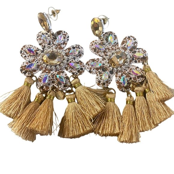 Jujlia Jewelry Chandelier Dangle Drop Pierced Earrrings Tassell Floral Boho - Picture 1 of 16